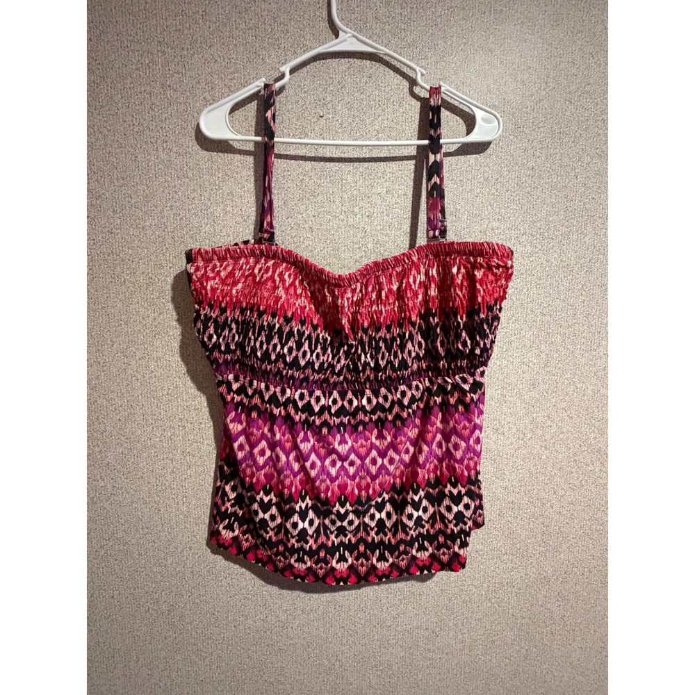 Shore Club Pink Purple Ikat Smocked Tankini Swim‎ Top Womens 18W 131810
